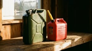 Pregledovanje varnostnega pokrova na plastični posodi za bencin